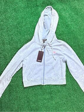 True Religion Light Blue Cropped Hooded Zip Jacket